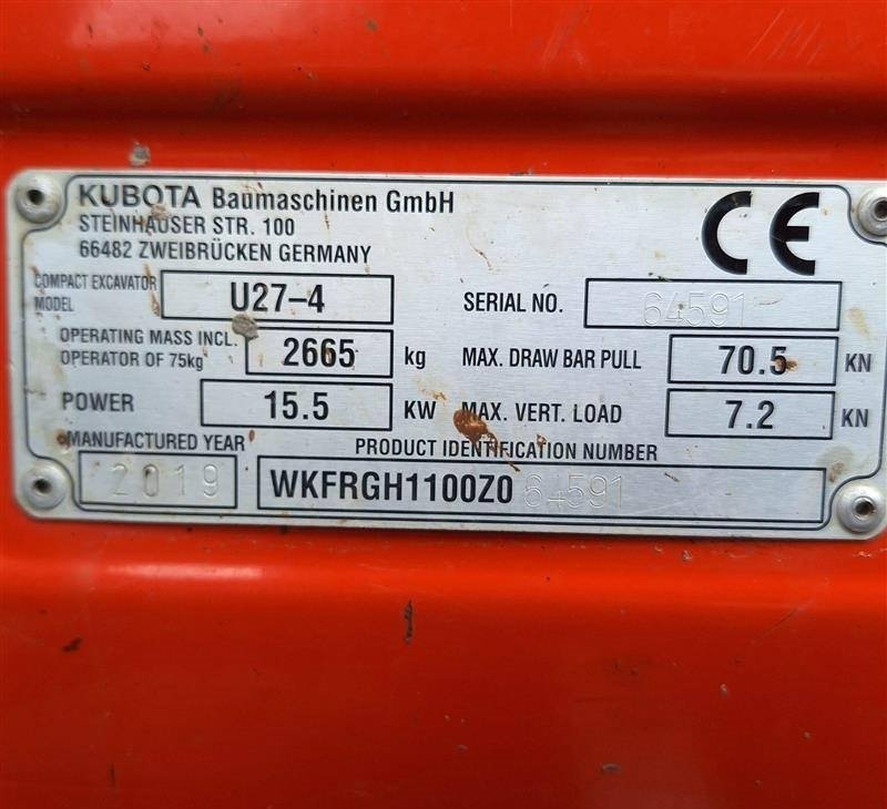 Mini pelle Kubota U 27-4 2019 – Compacte, performante et prête à l’emploi – Image 3